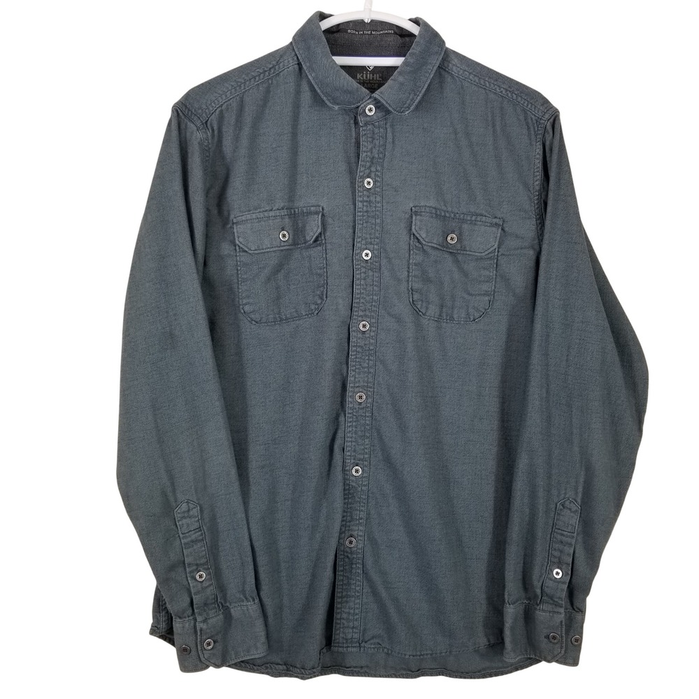 Kuhl Mens Large Charcoal Grey Cotton Tencel Long Sleeve Button Down Shirt 108846